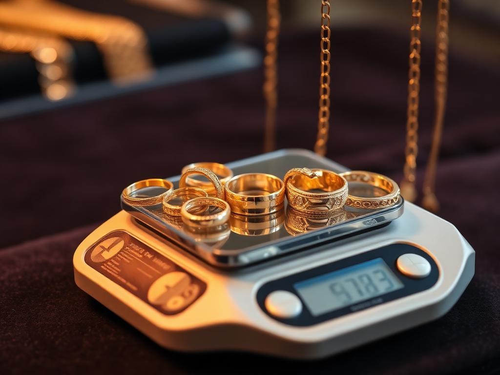 Goud verkopen Huizen — gouden armband en ring op precisieweegschaal bij taxatie in het Gooi