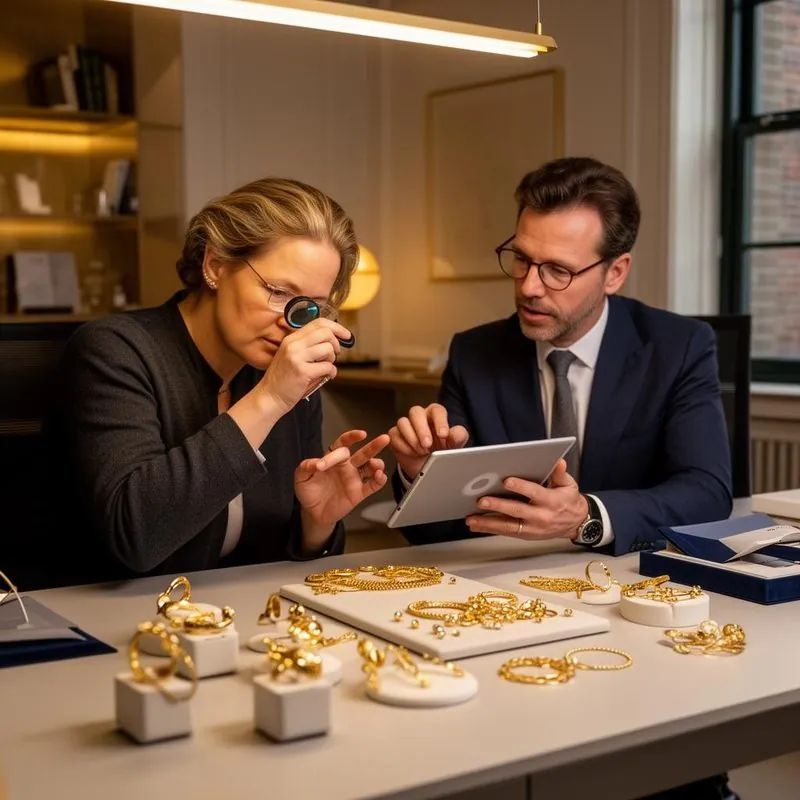 Edelmetaalspecialisten van Goud Inkoop Huizen beoordelen gouden sieraden — taxatieservice in het Gooi